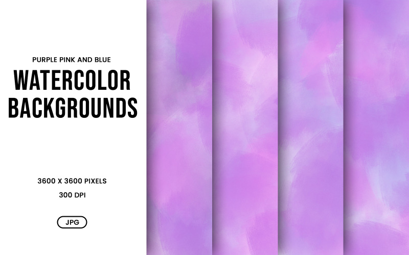 Set di sfondi ad acquerello – Carta digitale astratta viola, rosa e blu, collezione di texture