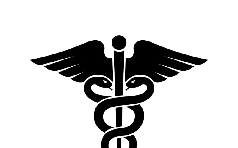 Caduceo, simbolo medico con bastone alato e due serpenti, icona che rappresenta l'assistenza sanitaria e la medicina.