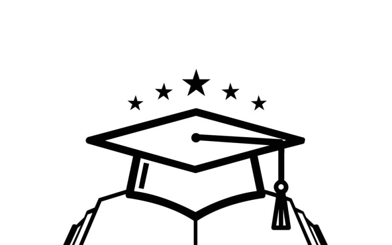 Afstudeerhoed boven een open boek met sterren, symbool voor academische prestaties, kennis en succes.
