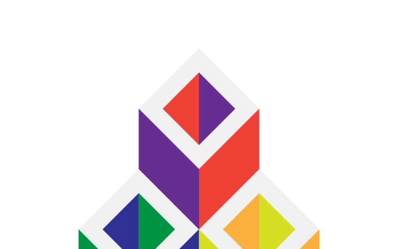 Abstract geometrisch kubuslogo met kleurrijke isometrische blokken voor moderne bedrijven en branding.