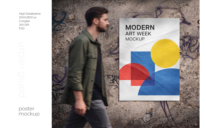 PSD-Vorlage für ein urbanes, geklebtes Poster-Mockup-Set
