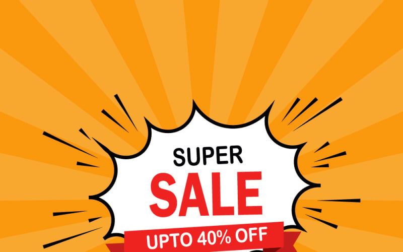 Bannière Super Soldes avec jusqu'à 40 % de réduction - Ruban promotionnel style BD pop art