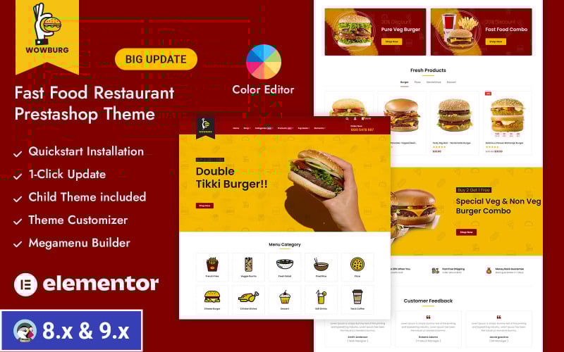 Wowburg - Tema Responsivo para Prestashop para Loja de Fast Food e Bebidas