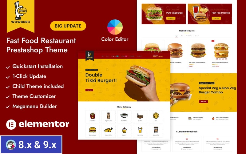 Wowburg - Thème Prestashop responsive pour boutique de restauration rapide et de boissons