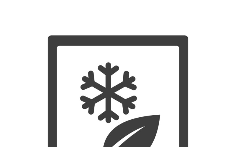 Kyld miljömärke med snöflinga och lövikon som representerar kylförvarings färskhet