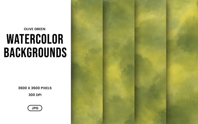 Ensemble de fonds aquarelle – Papier numérique abstrait vert olive, collection de textures