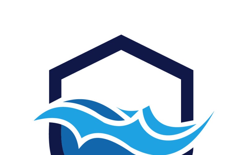 Logo dello scudo di protezione marina con onde stilizzate che rappresentano la sicurezza in acqua e la protezione degli oceani.