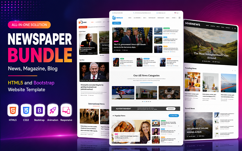 Newspaper Bundle – Nachrichten, Magazin, Blog HTML5- und Bootstrap-Website-Vorlage