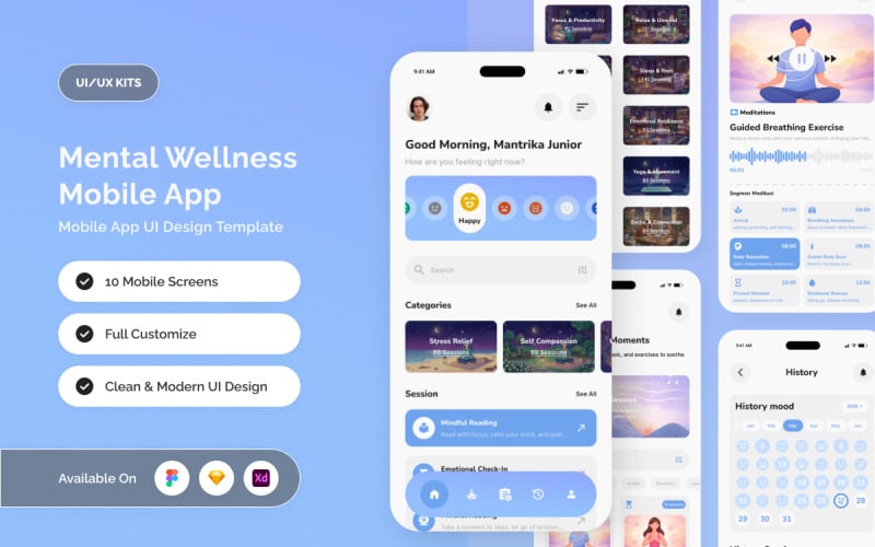 Eunoia - Calm Wellness App UI Kit