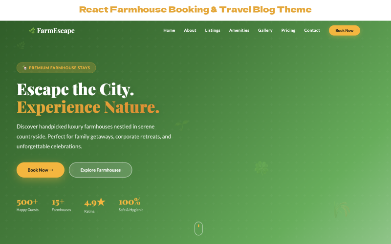 农舍预订和旅游博客 React JS 主题