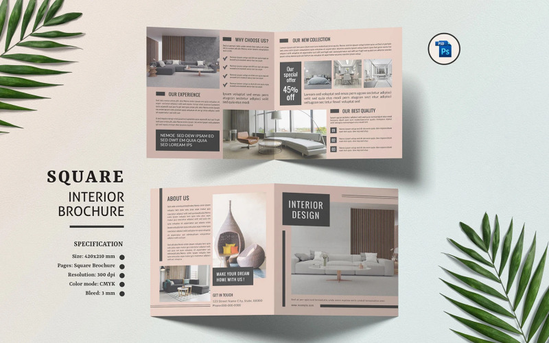 Square Bifold Interior Design Brochure - TemplateMonster