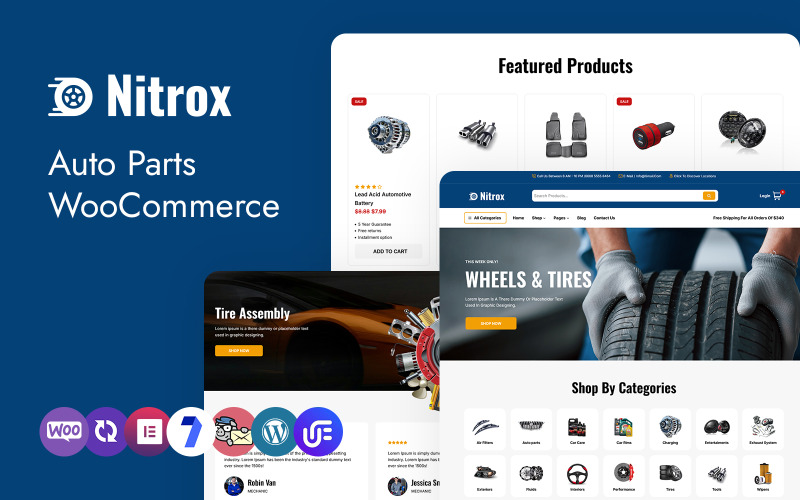 Thème WordPress WooCommerce Nitrox - Boutique de pièces et d'outils automobiles