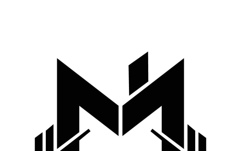 Logo immobilier moderne avec un M stylisé et un symbole de toit de maison pour les marques immobilières et de construction