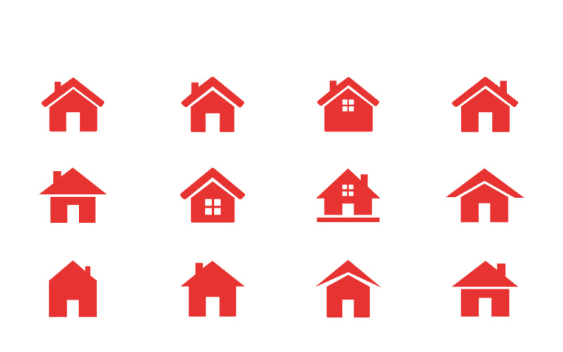 Samling av röda husikoner och hemsymboler för fastigheter och webbdesign UI