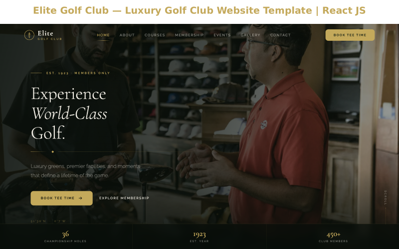 Elite Golf Club — Hemsidemall för lyxig golfklubb | React JS + TypeScript + SCSS