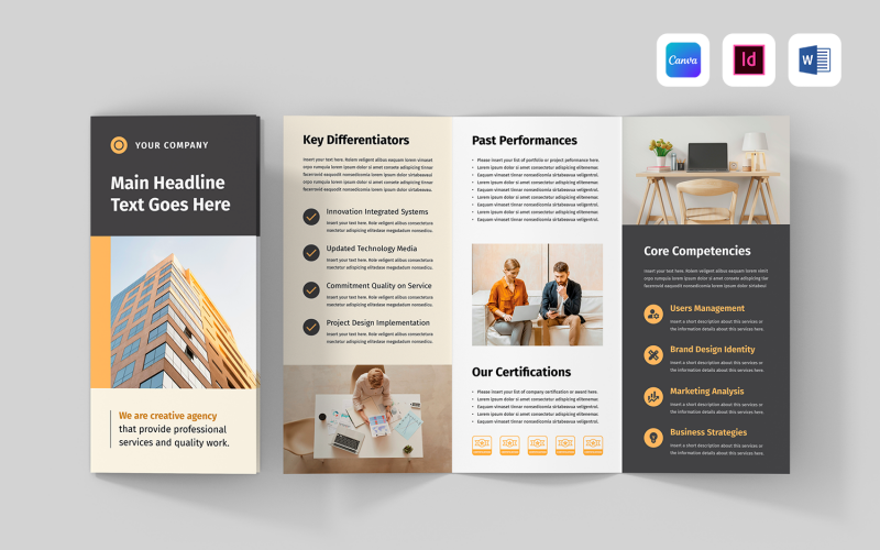 Modèle de brochure à trois volets | Canva, MS Word, InDesign