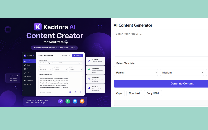 Kaddora AI Content Creator para WordPress: Plugin de Automação e Criação de Conteúdo Inteligente