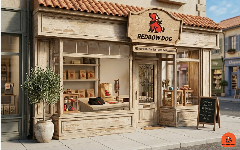 Logo RedBow Dog – Identità moderna per negozi di animali