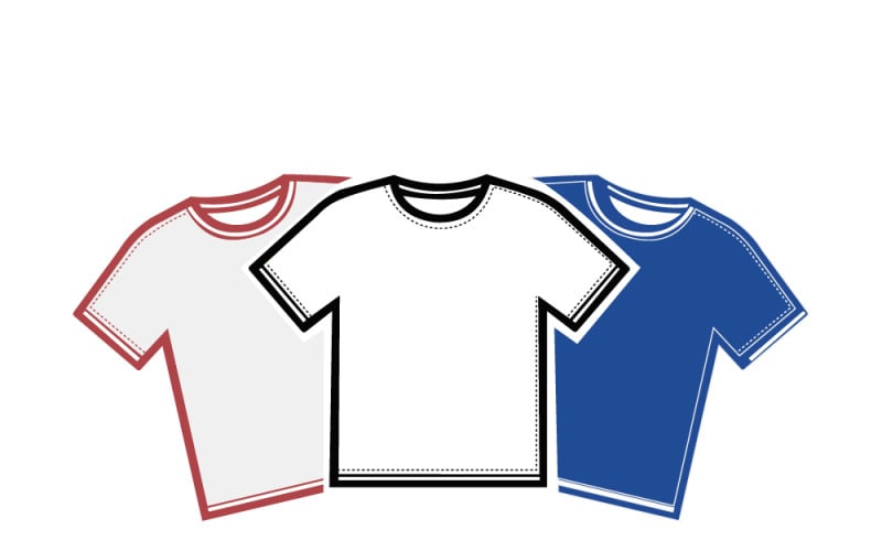Modèle de logo pour boutique de t-shirts avec trois t-shirts de couleurs différentes - Modèle d'identité visuelle pour magasin de vêtements