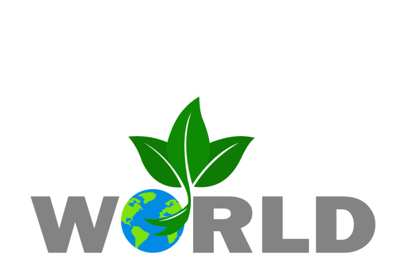 Logo della Giornata Mondiale dell'Ambiente con foglie verdi che crescono dal simbolo del globo terrestre e testo