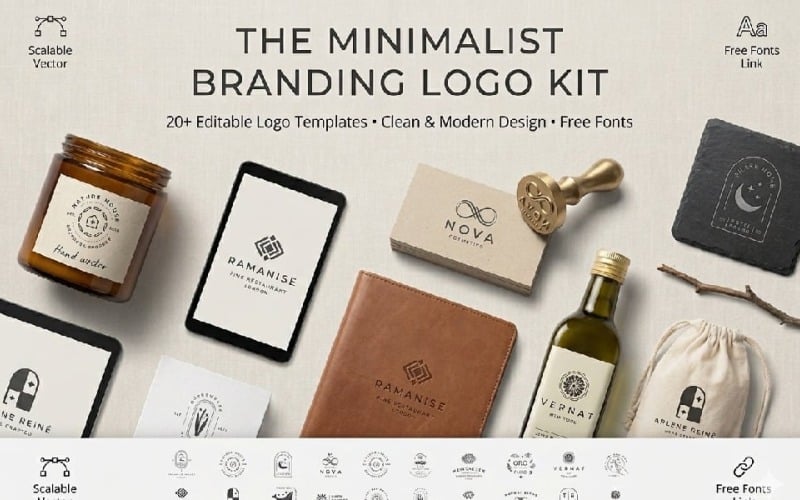 Kit de Logotipos Minimalistas para Identidade Visual | 20 Modelos Artesanais