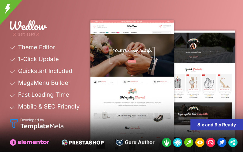 Wedlow - Тема оформления PrestaShop для магазина свадебных платьев
