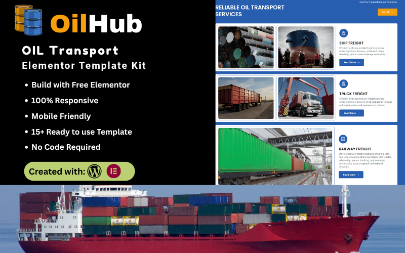 OilHub - Kit de modèles Elementor pour le transport du pétrole