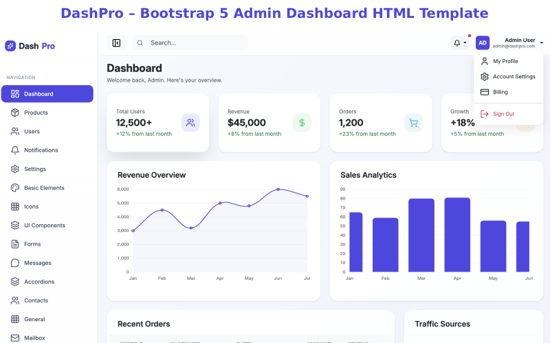 DashPro – Bootstrap 5 Admin-Dashboard HTML-Vorlage