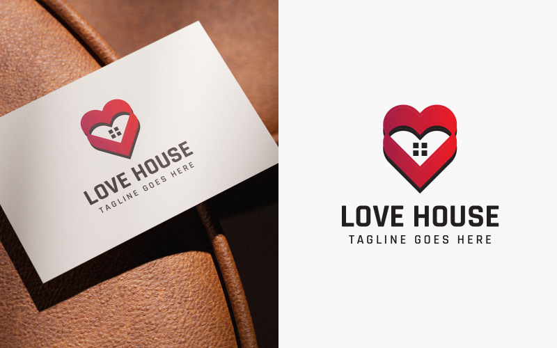 Logo moderno della casa dell'amore a forma di cuore