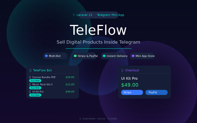 TeleFlow - Digitale productwinkel op Telegram met Stripe- en PayPal-betalingen (Laravel 13)