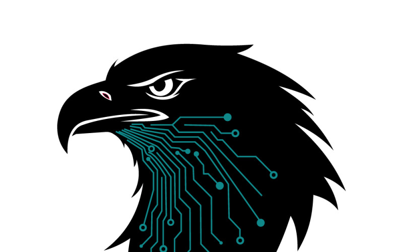 Koncepcja logo Cyber Eagle z cyfrowymi obwodami symbolizującymi technologię, bezpieczeństwo i innowację