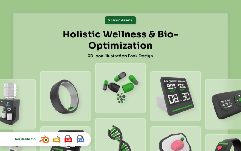 Holistisch wellness 3D-pictogrammenpakket - Biotech-stijl
