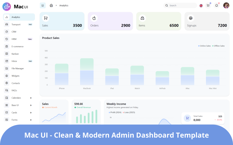 Mac UI - Modern Bootstrap Multipurpose Admin Dashboard Template