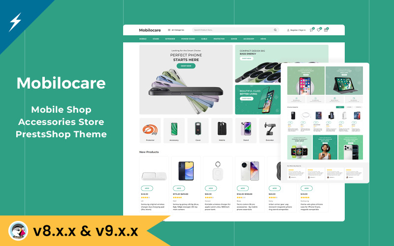 Mobilocare - Tema PrestaShop per negozio di telefoni cellulari e accessori