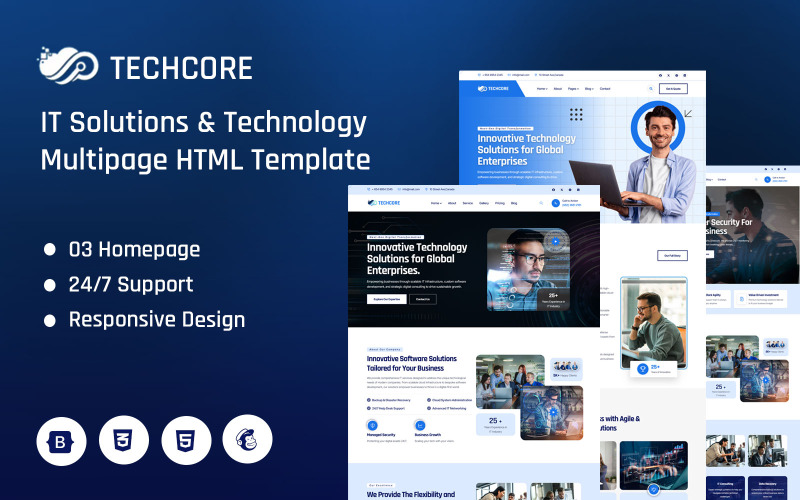 TechCore – Многостраничный HTML-шаблон для ИТ-решений и технологий