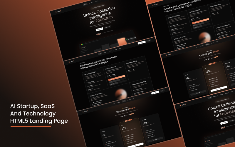 AnuAI – AI SaaS Startup Landing Page Dark Mode HTML5 Template