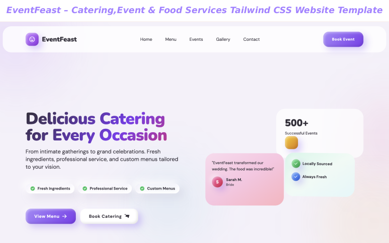 EventFeast – Catering, Etkinlik ve Yemek Hizmetleri Tailwind CSS Web Sitesi Şablonu