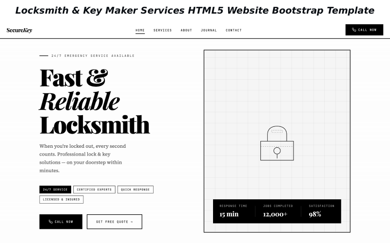 SecureKey – Låssmeds- och nyckeltillverkarestjänster HTML5-webbplatsmall för bootstrap