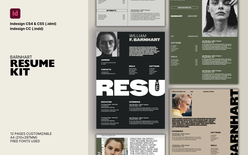 Современный шаблон резюме | Резюме в Adobe InDesign | Минималистичный профессиональный дизайн резюме формата A4.
