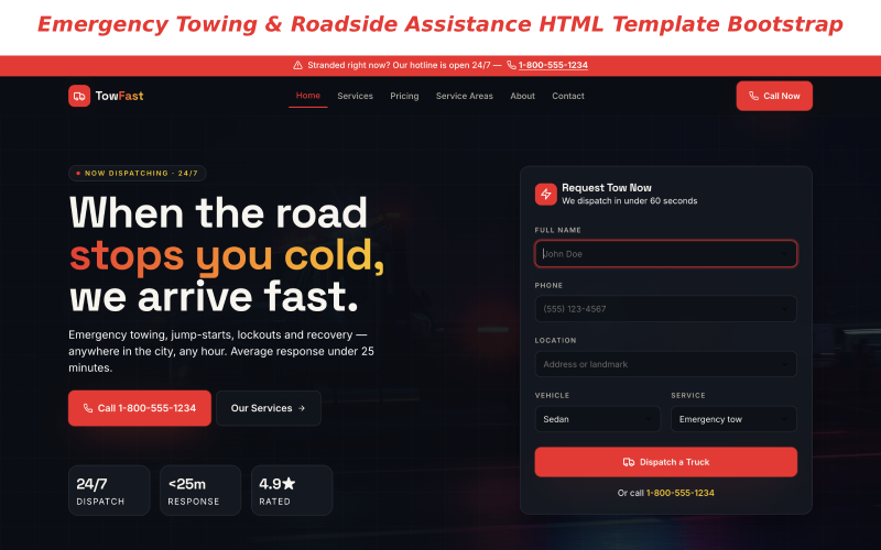TowFast – HTML-bootstrapmall för akut bogsering och vägassistans