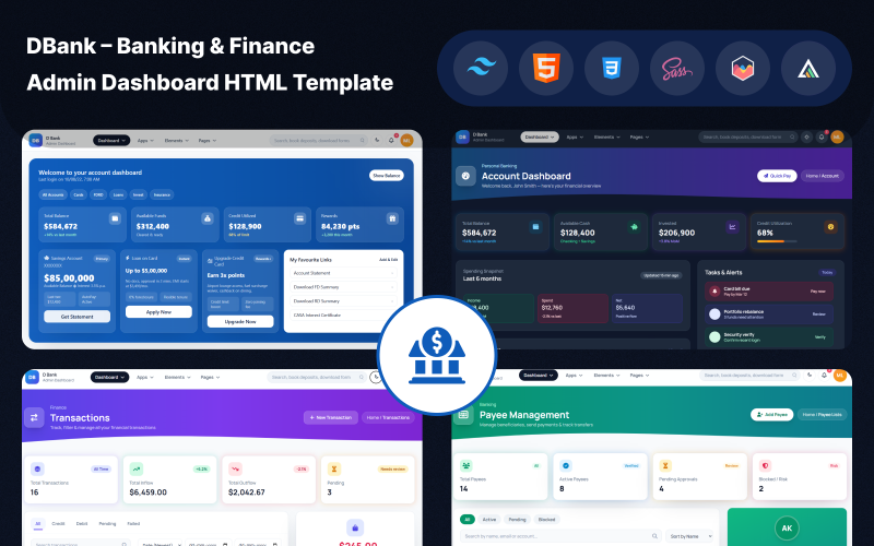 DBank – HTML-шаблон административной панели для банковских и финансовых операций
