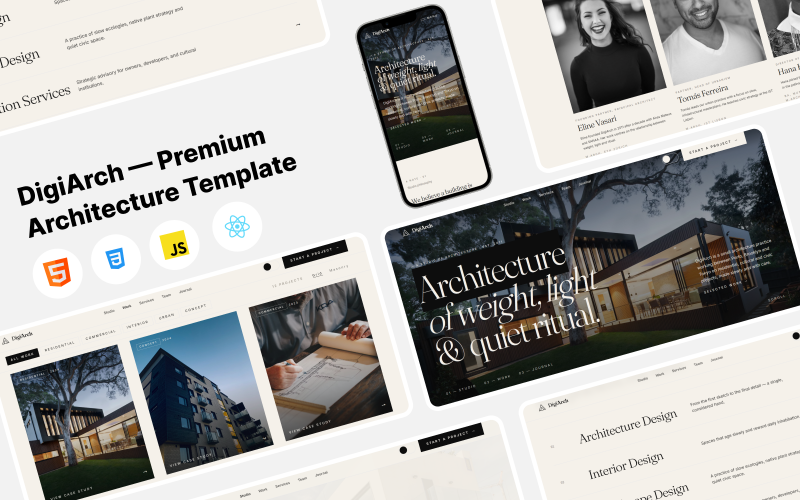 DigiArch – prémiová šablona React pro architektonické studio