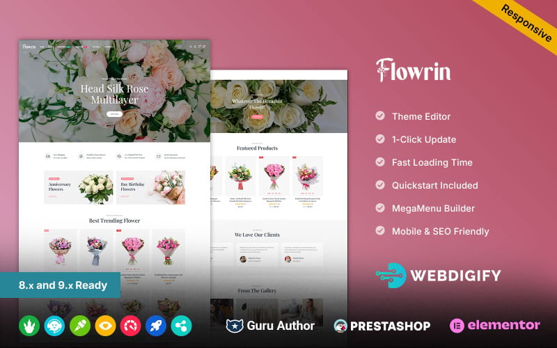 Flowrin - Thème responsive Elementor pour boutique de fleurs et fleuriste Prestashop