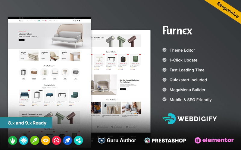 Furnex - Bútor és lakberendezés Prestashop Elemetor sablon