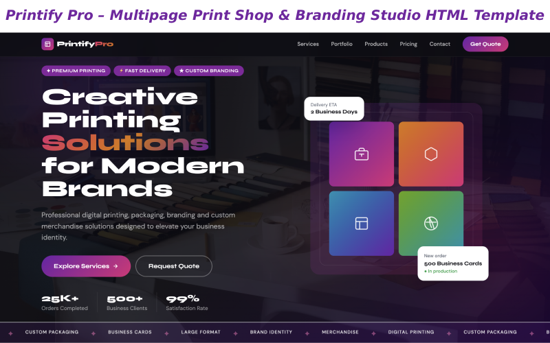 Printify Pro – Template HTML multipagina per tipografia e studio di branding