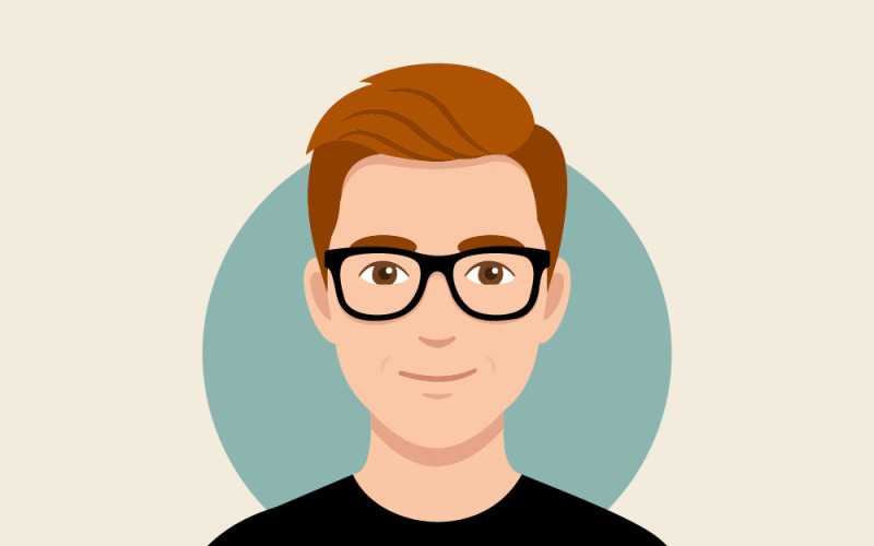 Vänlig ung man avatarporträtt med glasögon rött hår platt vektorillustration för profil