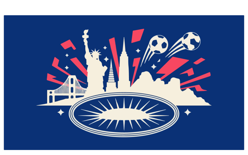 Illustration vectorielle du tournoi de football américain de 2026 sur fond bleu.