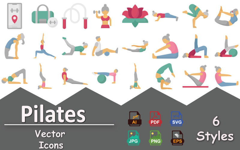 Pilates Fitness Vektor Ikoner Pack