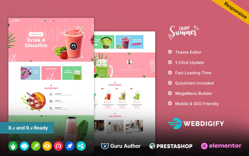 Verano - Tema de Prestashop Elementor para helados, bebidas, zumos y batidos.