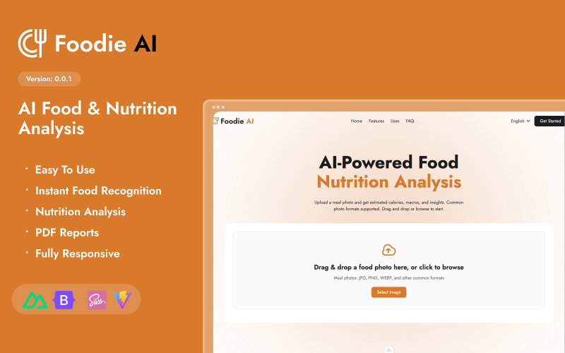 Foodie AI — šablona Nuxt pro analýzu jídla a výživy s umělou inteligencí